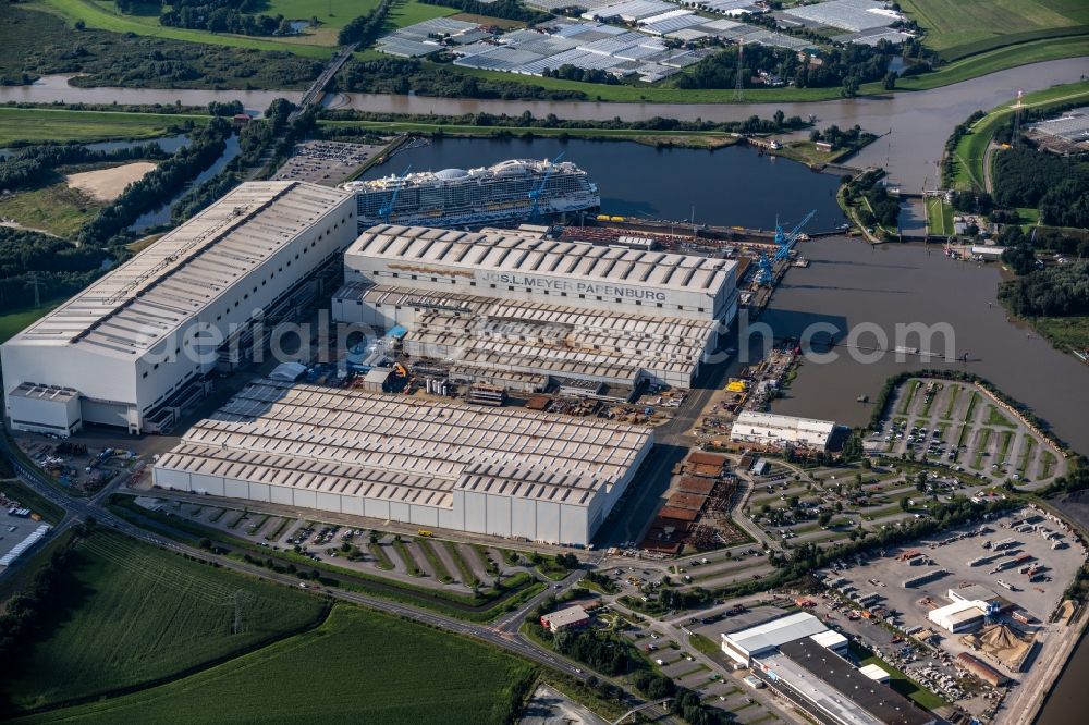 Aerial image Papenburg - Shipyard - site of the Meyer Werft in Papenburg in the state Lower Saxony, Germany