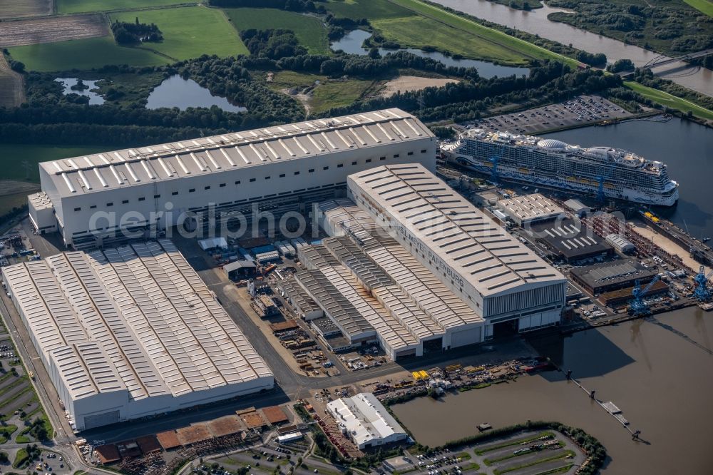 Aerial photograph Papenburg - Shipyard - site of the Meyer Werft in Papenburg in the state Lower Saxony, Germany