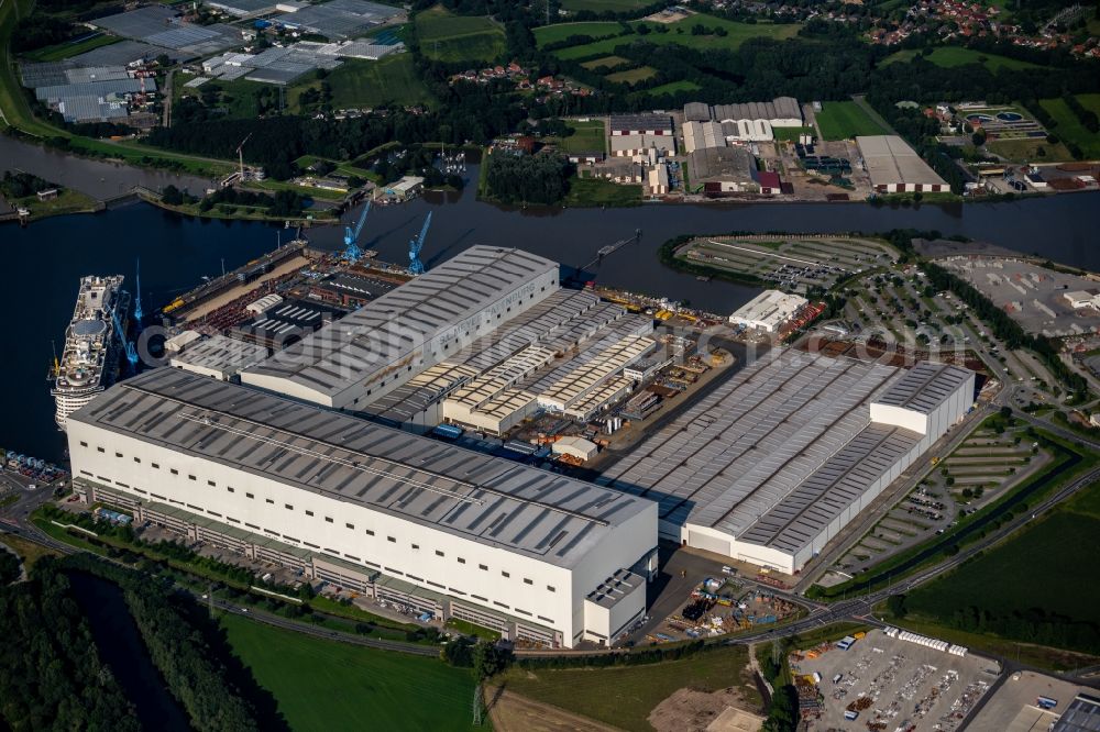 Aerial photograph Papenburg - Shipyard - site of the Meyer Werft in Papenburg in the state Lower Saxony, Germany