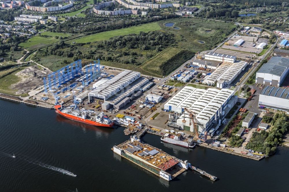 Rostock from the bird's eye view: Shipyard - site of the Neptun Werft in Rostock in the state Mecklenburg - Western Pomerania, Germany