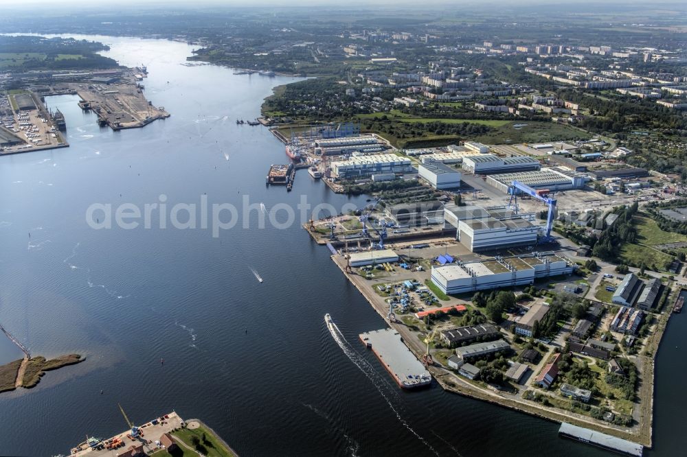 Rostock from the bird's eye view: Shipyard - site of the Neptun Werft in Rostock in the state Mecklenburg - Western Pomerania, Germany