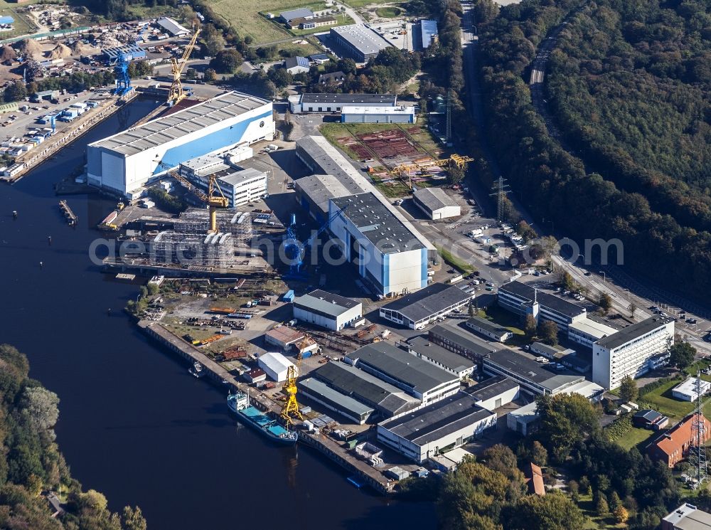 Aerial photograph Rendsburg - Shipyard - site of the Nobiskrug in Rendsburg in the state Schleswig-Holstein