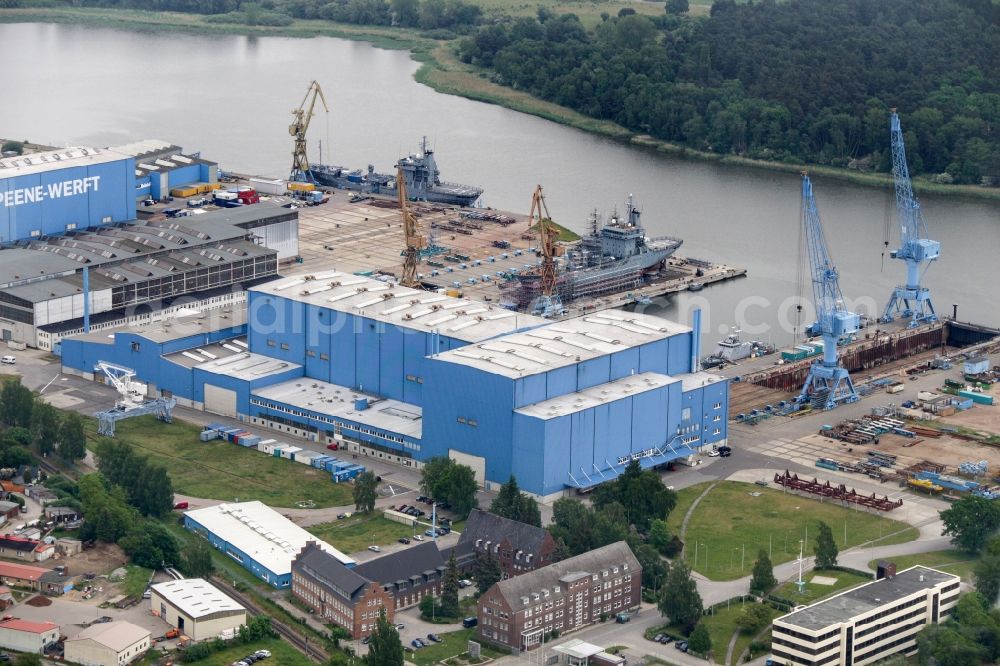 Wolgast from the bird's eye view: Shipyard - site of the Peenewerft in Wolgast in the state Mecklenburg - Western Pomerania, Germany