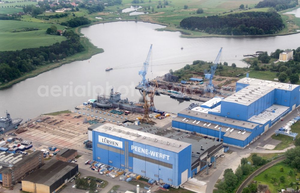 Aerial image Wolgast - Shipyard - site of the Peenewerft in Wolgast in the state Mecklenburg - Western Pomerania, Germany