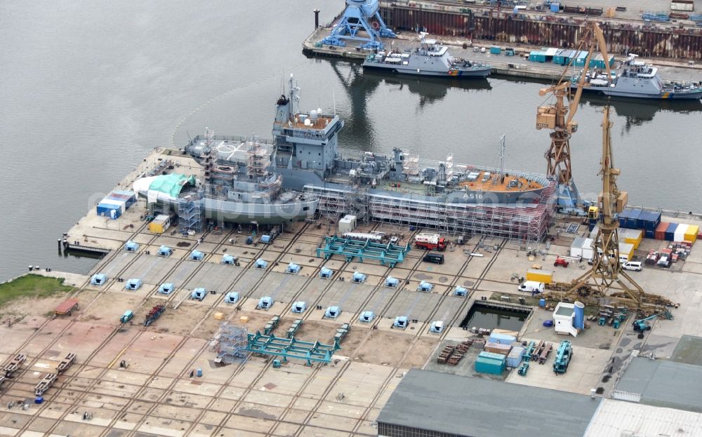 Aerial photograph Wolgast - Shipyard - site of the Peenewerft in Wolgast in the state Mecklenburg - Western Pomerania, Germany
