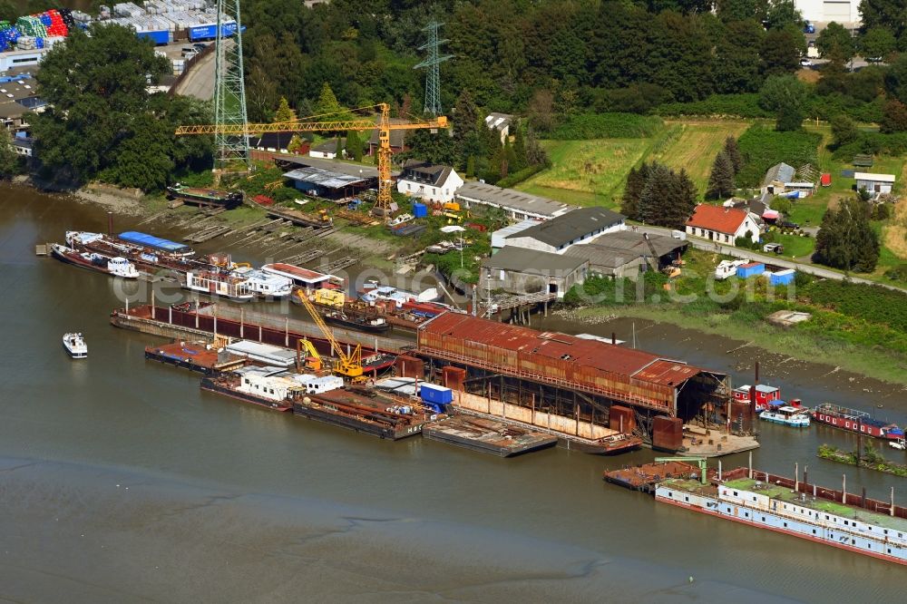 Hamburg from above - Shipyard on the banks of the River Elbe in the district Moorfleet in Hamburg, Germany