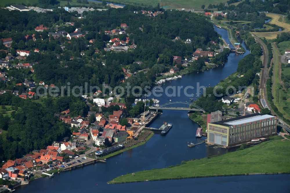 Lauenburg Elbe from the bird's eye view: Shipyard on the banks in Lauenburg Elbe in the state Schleswig-Holstein