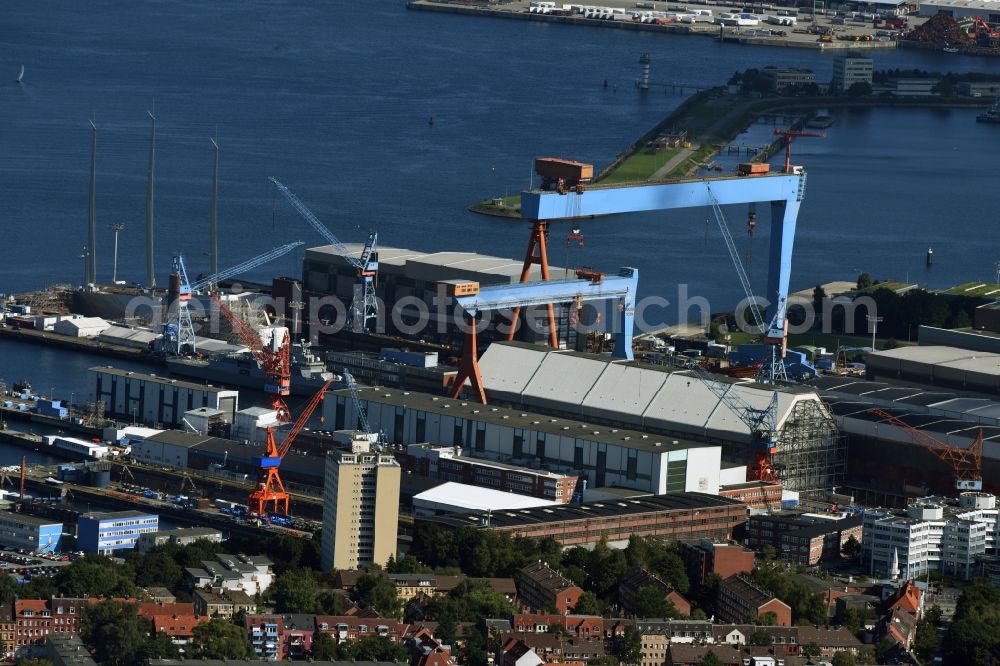 Kiel from above - Shipyard - site of the ThyssenKrupp Marine Systems GmbH in Kiel in the state Schleswig-Holstein