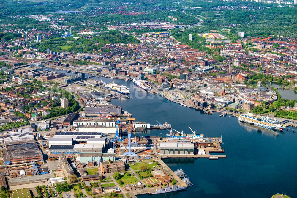 Aerial image Kiel - Shipyard - site of the thyssenkrupp Marine Systems GmbH in Kiel in the state Schleswig-Holstein, Germany