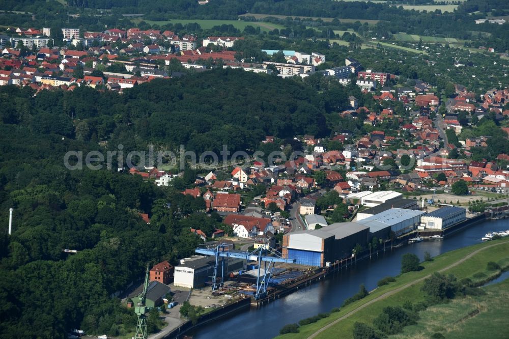 Boizenburg/Elbe from the bird's eye view: Shipyard - site Boize River in Boizenburg/Elbe in the state Mecklenburg - Western Pomerania