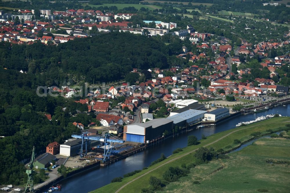 Aerial image Boizenburg/Elbe - Shipyard - site Boize River in Boizenburg/Elbe in the state Mecklenburg - Western Pomerania