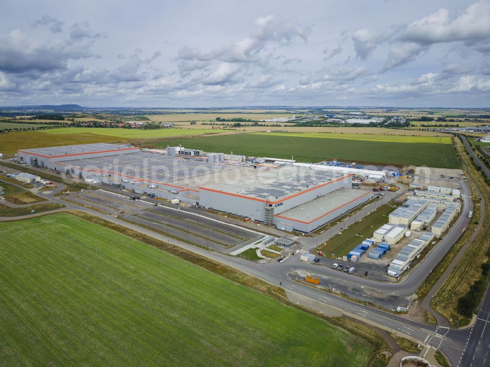 Arnstadt from above - Battery factory of the Chinese company CATL Am Luetzer Feld in the district of Rudisleben in Arnstadt in the federal state of Thuringia, Germany