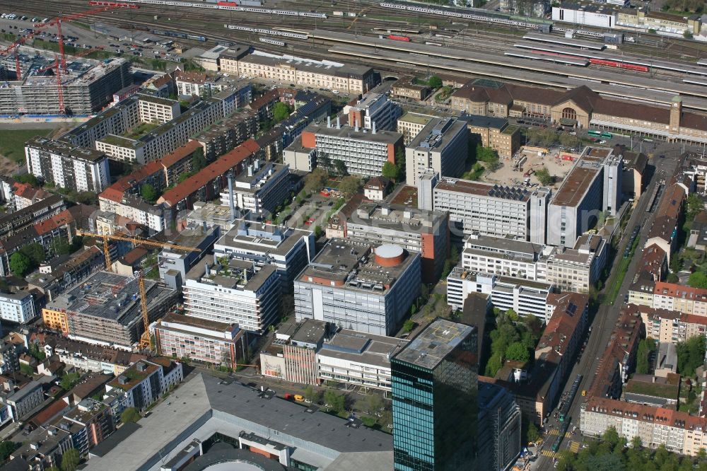 Basel from the bird's eye view: Operating area and headquarters of Syngenta in Basel, Switzerland. Syngenta is active in the agribusiness and crop protection. The swiss company is taken over by the chinese state owned enterprise ChemChina