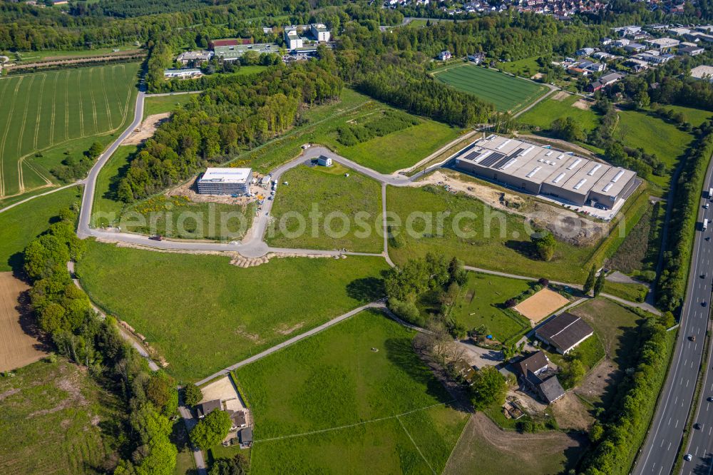 Wetter (Ruhr) from the bird's eye view: Building and production halls on the premises of AOS Stahl GmbH & Co. KG on street An den drei Eichen in the district Schmandbruch in Wetter (Ruhr) at Ruhrgebiet in the state North Rhine-Westphalia, Germany