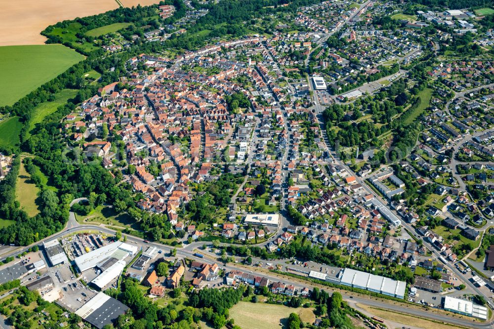 Aerial photograph Blomberg - Building and production halls on the premises of PHOENIX CONTACT Deutschland GmbH on street Flachsmarktstrasse - Phoenix Contact Allee in Blomberg in the state North Rhine-Westphalia, Germany