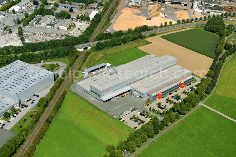 Brilon from above - Building and production halls on the premises of ABB AG on Keffelker Strasse in Brilon at Sauerland in the state North Rhine-Westphalia, Germany