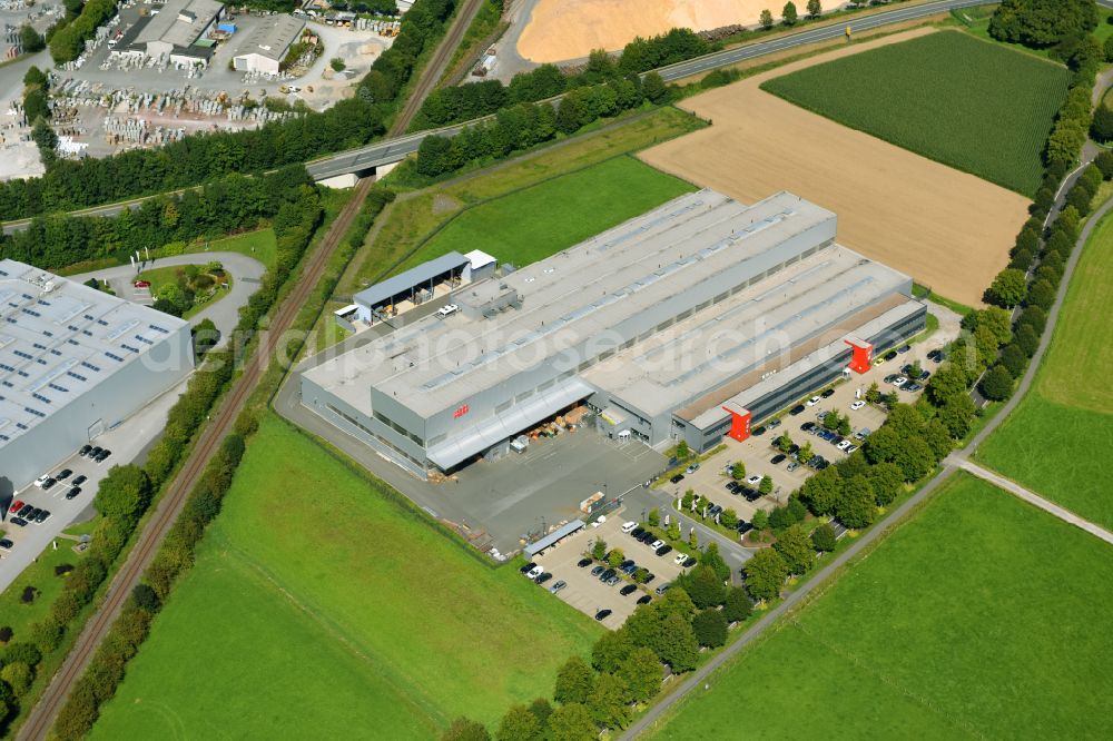 Brilon from the bird's eye view: Building and production halls on the premises of ABB AG on Keffelker Strasse in Brilon at Sauerland in the state North Rhine-Westphalia, Germany