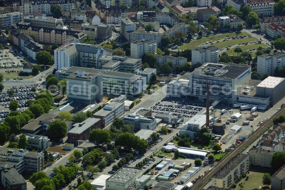 Ludwigshafen am Rhein from above - Building and production halls on the premises of Abbvie GmbH & Co. KG on Knollstrasse in Ludwigshafen am Rhein in the state Rhineland-Palatinate