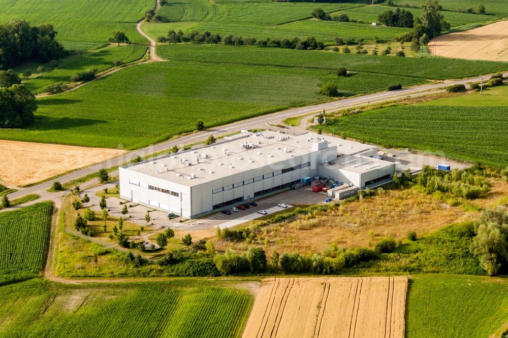 Kehl from the bird's eye view: Building and production halls on the premises of ADA Cosmetics International GmbH in the district Bodersweier in Kehl in the state Baden-Wuerttemberg, Germany