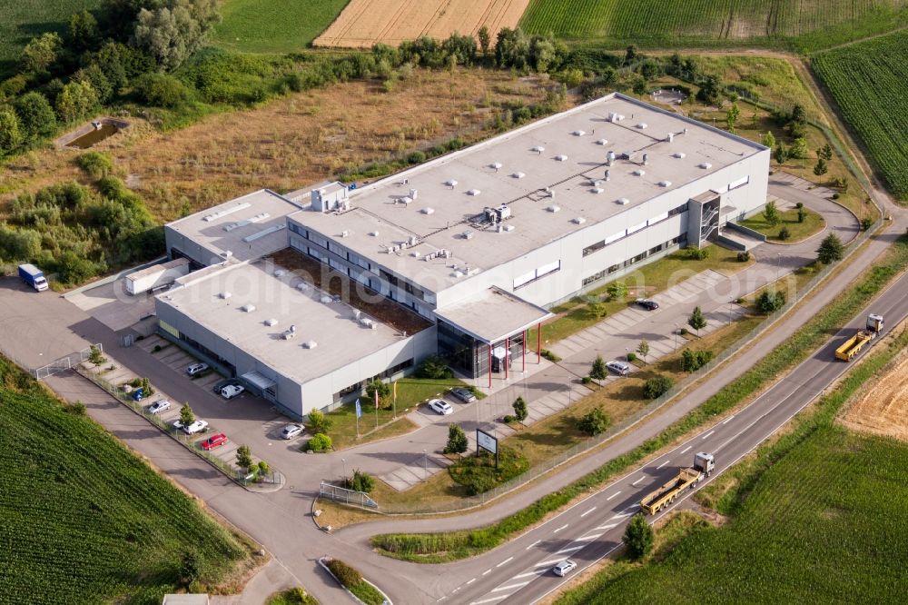 Aerial photograph Kehl - Building and production halls on the premises of ADA Cosmetics International GmbH in the district Bodersweier in Kehl in the state Baden-Wuerttemberg, Germany