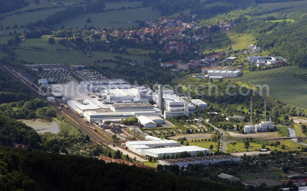 Eisenach from the bird's eye view: The premises of the Adam Opel AG Eisenach is located on the western outskirts of Eisenach in Thuringia in the Adam-Opel-road. Currently the Adam Opel is produced in the establishment of the Adam Opel AG