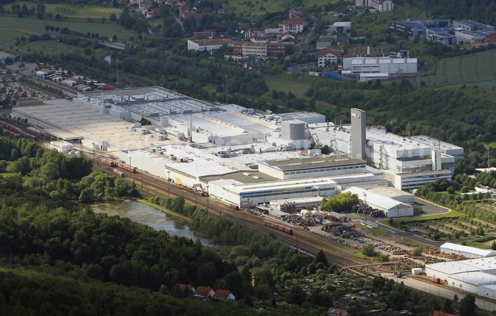 Eisenach from the bird's eye view: The premises of the Adam Opel AG Eisenach is located on the western outskirts of Eisenach in Thuringia in the Adam-Opel-road. Currently the Adam Opel is produced in the establishment of the Adam Opel AG