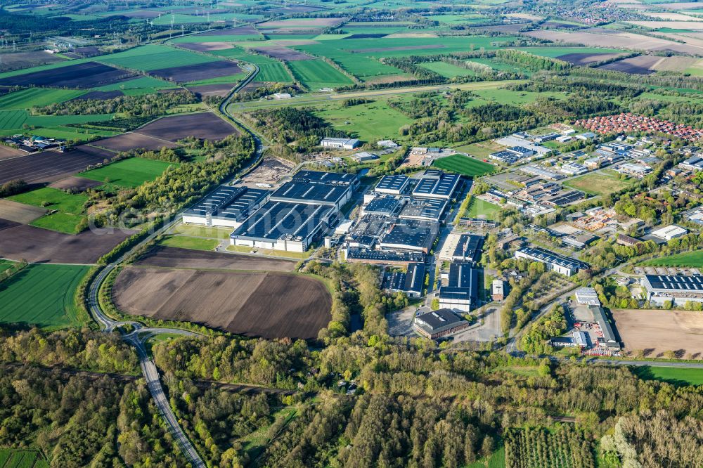 Stade from above - Building and production halls on the premises Airbus Deutschland GmbH in the district Ottenbeck in Stade in the state Lower Saxony, Germany