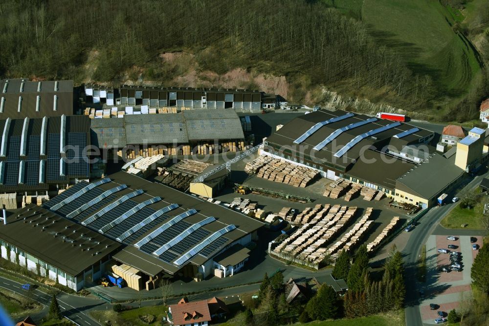 Poppenhausen (Wasserkuppe) from above - Building and production halls on the premises of Aloysius Krenzer GmbH & Co. KG on Wasserkuppenstrasse in the district Abtsroda in Poppenhausen (Wasserkuppe) in the state Hesse, Germany