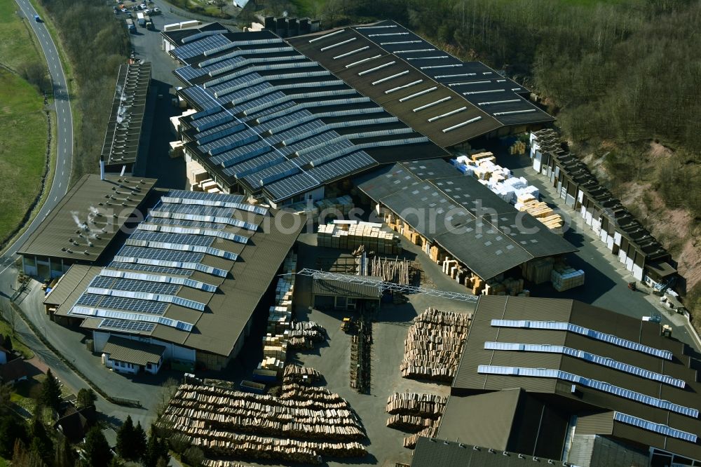 Poppenhausen (Wasserkuppe) from the bird's eye view: Building and production halls on the premises of Aloysius Krenzer GmbH & Co. KG on Wasserkuppenstrasse in the district Abtsroda in Poppenhausen (Wasserkuppe) in the state Hesse, Germany