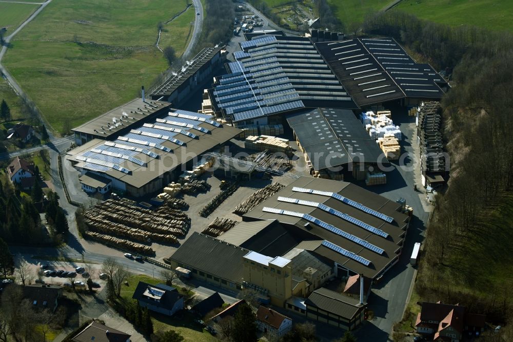 Aerial photograph Poppenhausen (Wasserkuppe) - Building and production halls on the premises of Aloysius Krenzer GmbH & Co. KG on Wasserkuppenstrasse in the district Abtsroda in Poppenhausen (Wasserkuppe) in the state Hesse, Germany