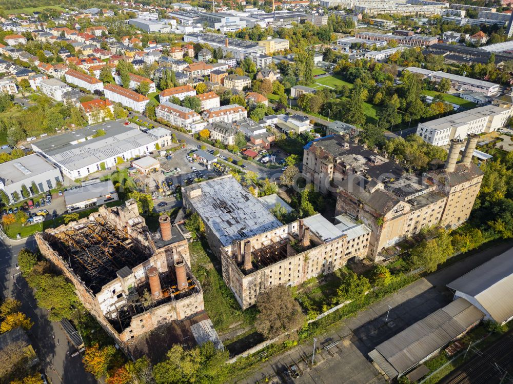 Aerial image Dresden - Burnt-out ruins of the old malt factory in Dresden in the state of Saxony, Germany