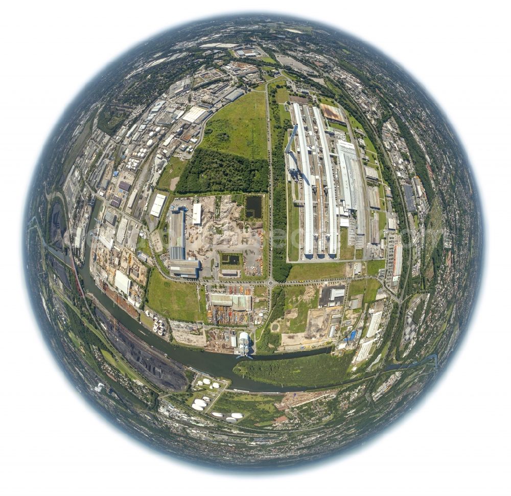 Aerial image Essen - Fish- Eye view Premises of aluminum - hut TRIMET ALUMINIUM AG in Essen, North Rhine-Westphalia NRW