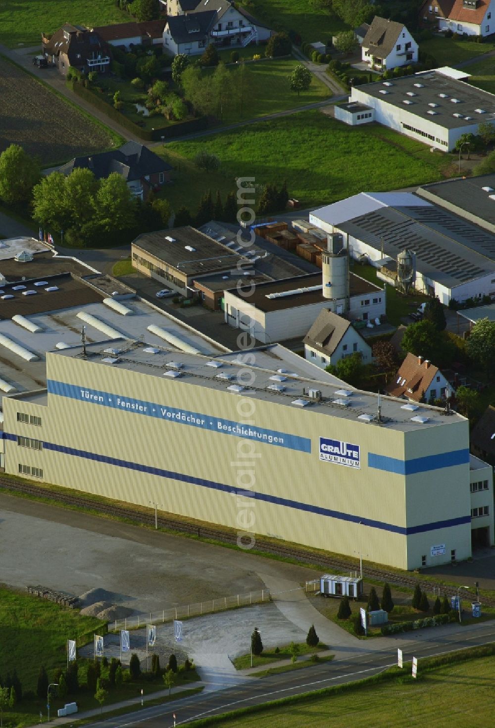 Verl from the bird's eye view: Building and production halls on the premises of Aluminium works of Johann Graute GmbH & Co. KG in Verl in the state North Rhine-Westphalia