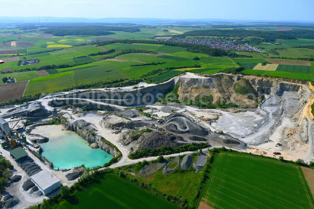 Aerial photograph Waldbüttelbrunn - Building and production halls on the premises AMW | Asphaltmischwerk Rossbrunn in Waldbuettelbrunn in the state Bavaria, Germany