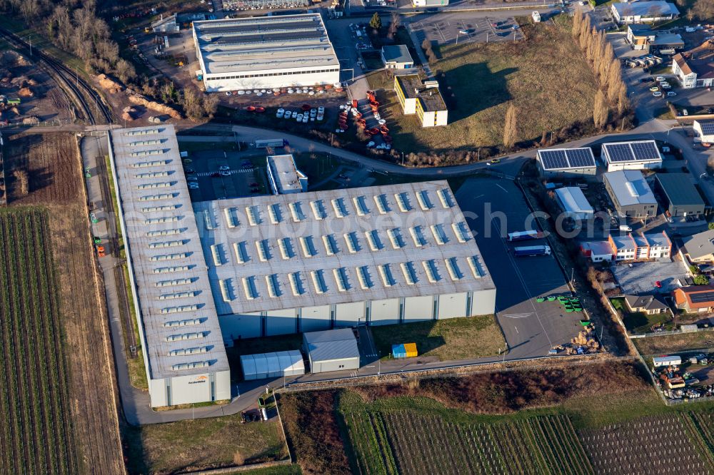 Edenkoben from the bird's eye view: Building and production halls on the premises of ArcelorMittal SSC Deutschland GmbH on street Arcelor Mittal-Strasse in Edenkoben in the state Rhineland-Palatinate, Germany