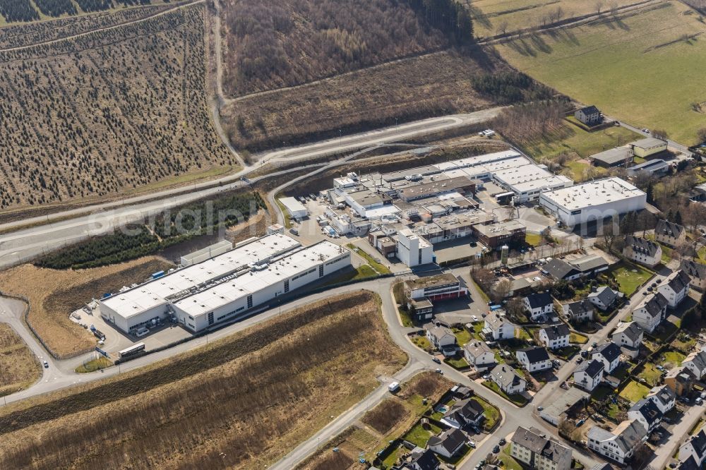 Bestwig from above - Building and production halls on the premises of Arconic in Bestwig in the state North Rhine-Westphalia, Germany