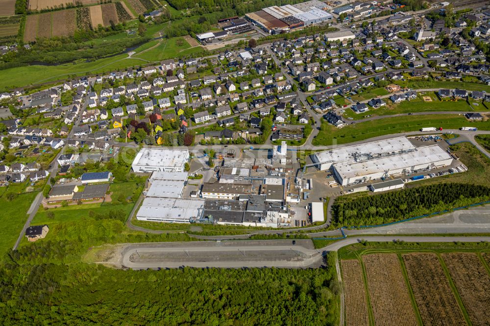 Bestwig from above - Building and production halls on the premises of Arconic in Bestwig in the state North Rhine-Westphalia, Germany