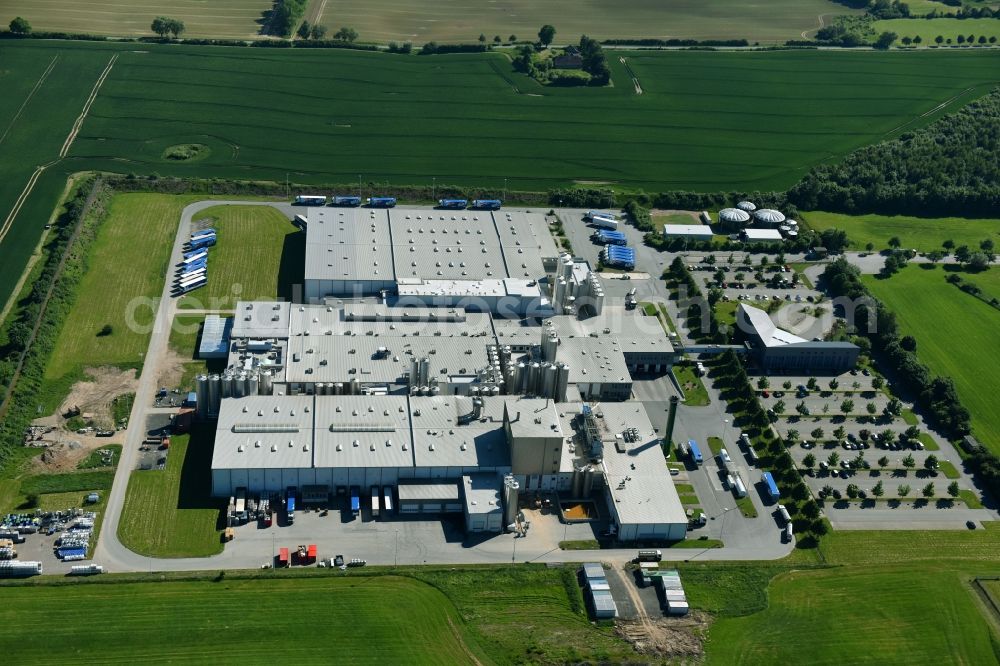 Upahl from above - Building and production halls on the Werksgelaende Arla Foods GmbH, establishment Upahl - Arla Hanse milk the EC - in Upahl in the federal state Mecklenburg-West Pomerania, Germany