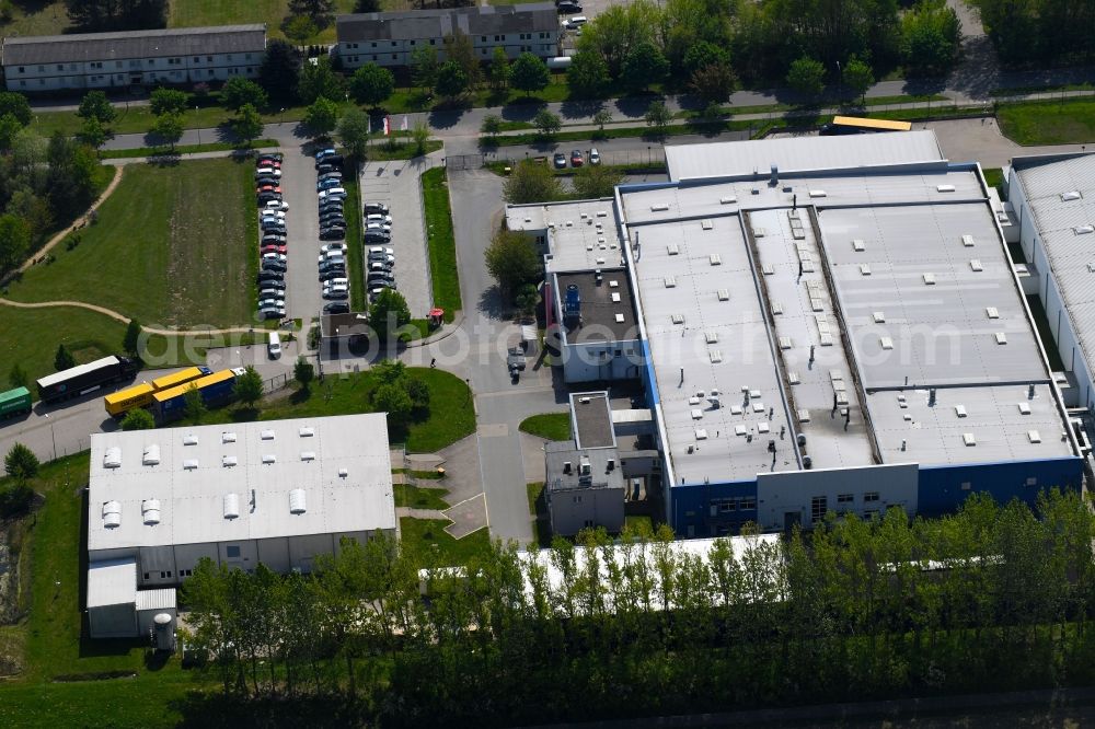 Märkisch Linden from above - Building and production halls on the premises of Atotech Deutschland GmbH on Ahornallee in Maerkisch Linden in the state Brandenburg, Germany