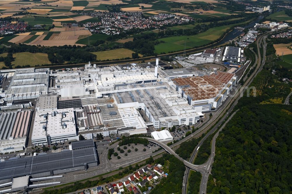 Heilbronn from above - Buildings and production halls on the vehicle construction site of Audi AG on river Neckar in Heilbronn in the state Baden-Wurttemberg, Germany