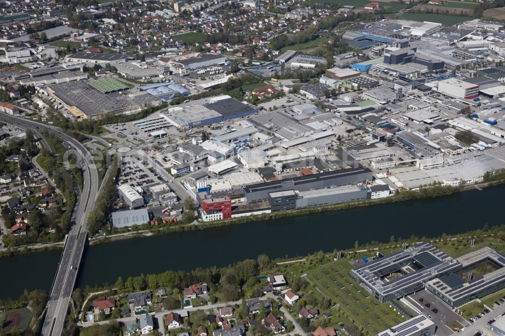 Wels from the bird's eye view: Building and production halls on the premises of Avenarius-Agro GmbH on Industriestrasse in Wels in Oberoesterreich, Austria