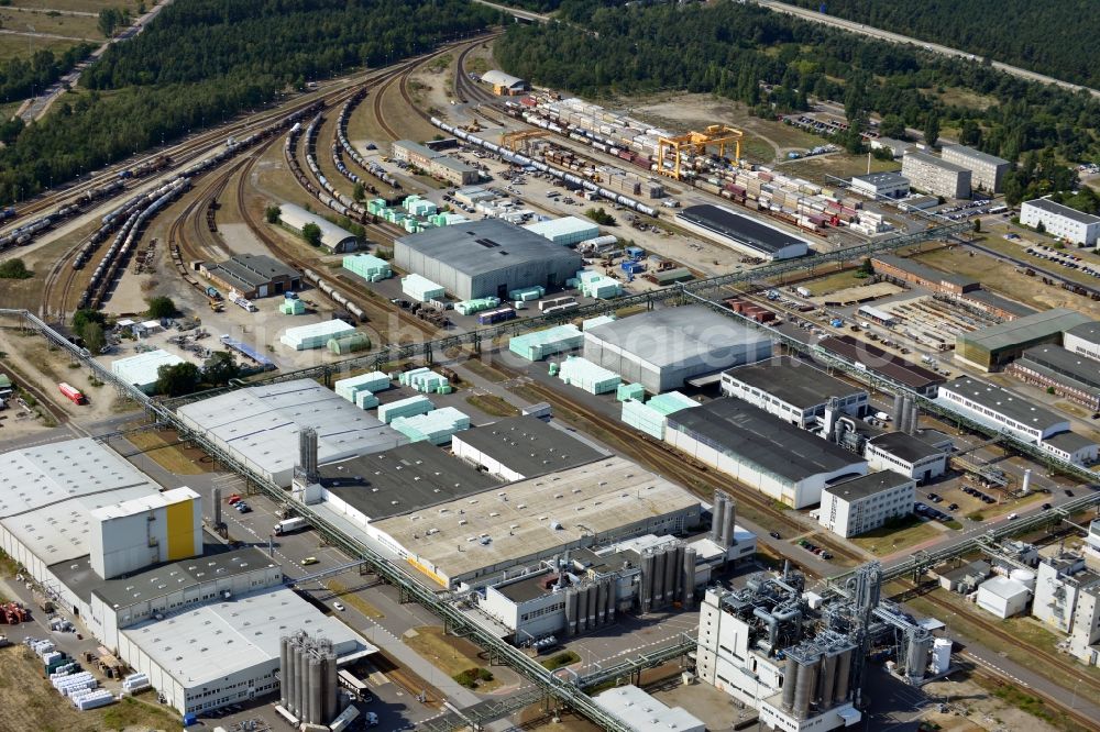 Schwarzheide from above - View of factory premises of BASF Schwarzheide GmbH in Brandenburg