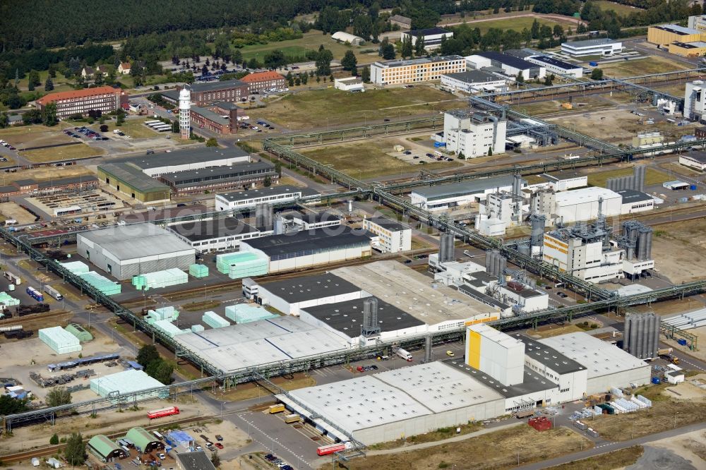 Schwarzheide from above - View of factory premises of BASF Schwarzheide GmbH in Brandenburg