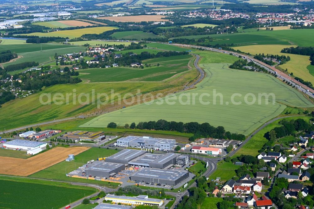 Glauchau from the bird's eye view: Building and production halls on the premises Batterien GmbH on Siemensstrasse in the district Lipprandis in Glauchau in the state Saxony, Germany