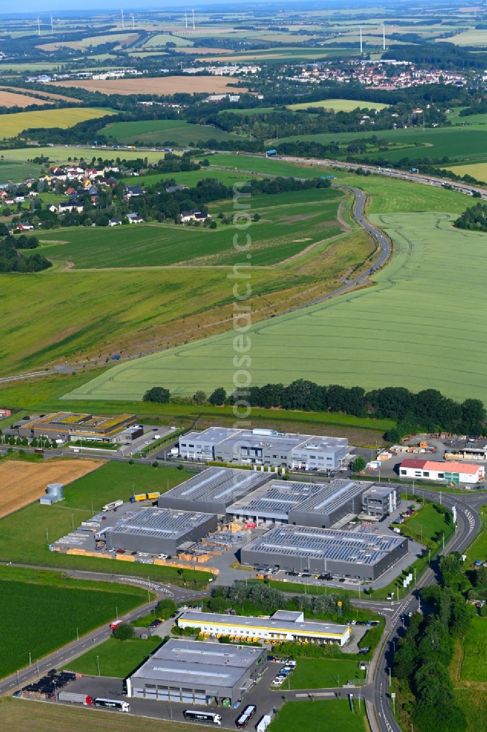 Aerial image Glauchau - Building and production halls on the premises Batterien GmbH on Siemensstrasse in the district Lipprandis in Glauchau in the state Saxony, Germany