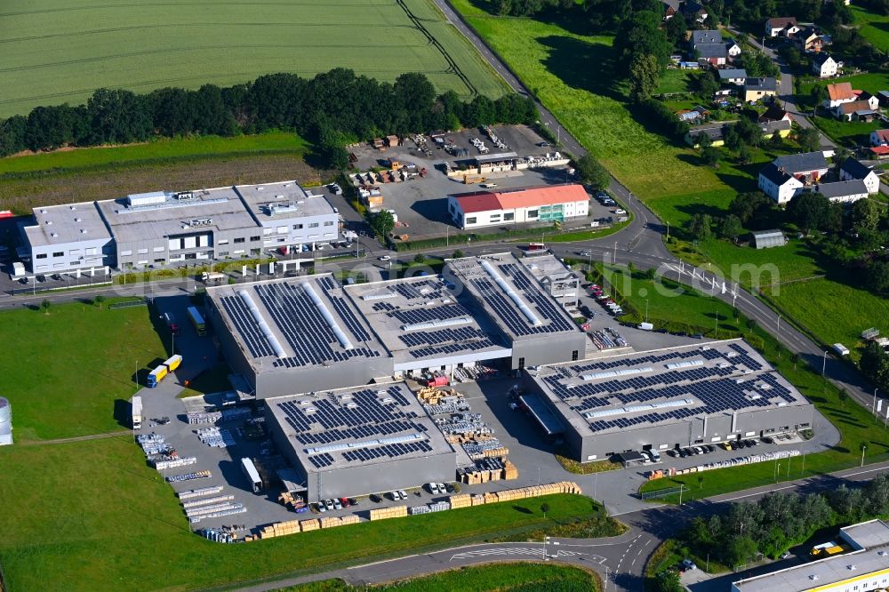 Glauchau from above - Building and production halls on the premises Batterien GmbH on Siemensstrasse in the district Lipprandis in Glauchau in the state Saxony, Germany