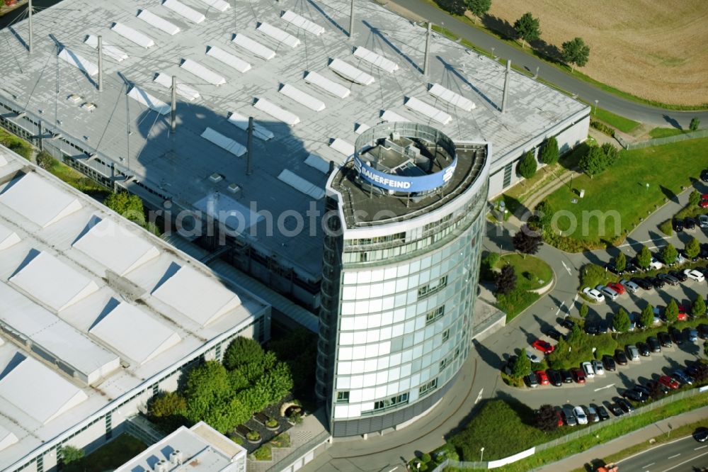 Zeulenroda from above - Building and production halls on the premises of Bauerfeind AG on Triebeser Strasse in Zeulenroda in the state Thuringia, Germany