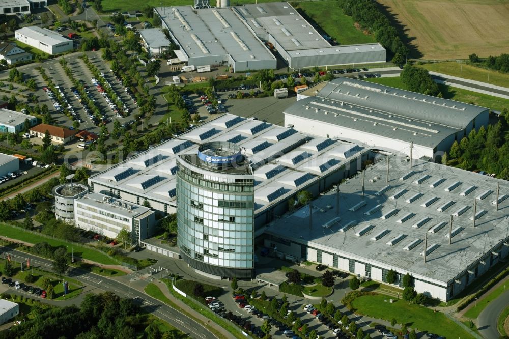 Zeulenroda from above - Building and production halls on the premises of Bauerfeind AG on Triebeser Strasse in Zeulenroda in the state Thuringia, Germany