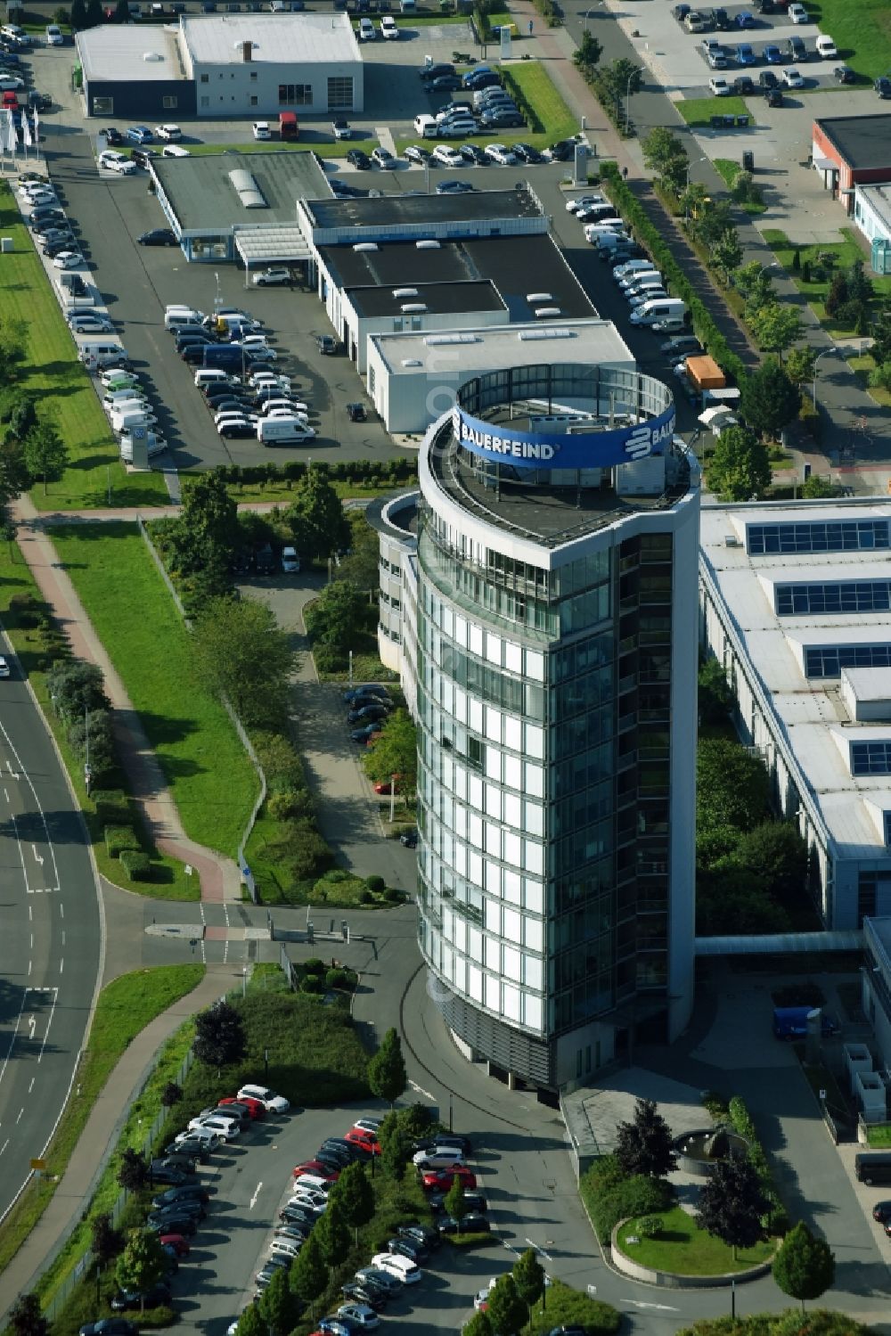 Aerial photograph Zeulenroda - Building and production halls on the premises of Bauerfeind AG on Triebeser Strasse in Zeulenroda in the state Thuringia, Germany