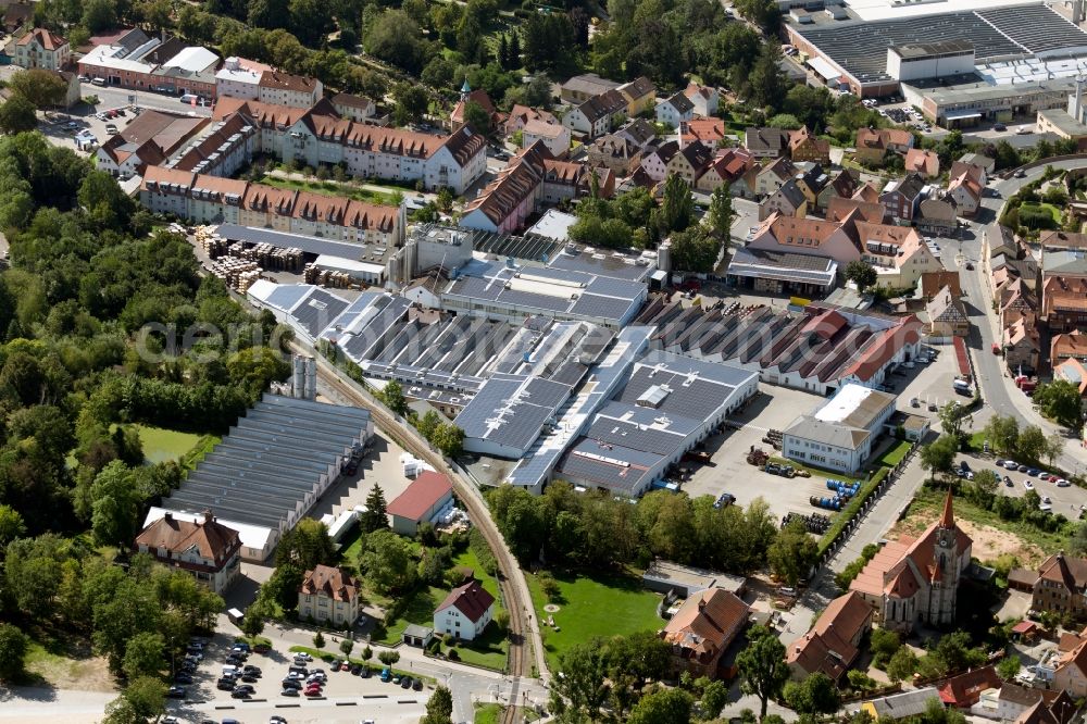 Aerial image Roth - Building and production halls on the premises of BAYERISCHE KABELWERKE AG in the Otto-Schrimpff-Strasse in Roth in the state Bavaria, Germany